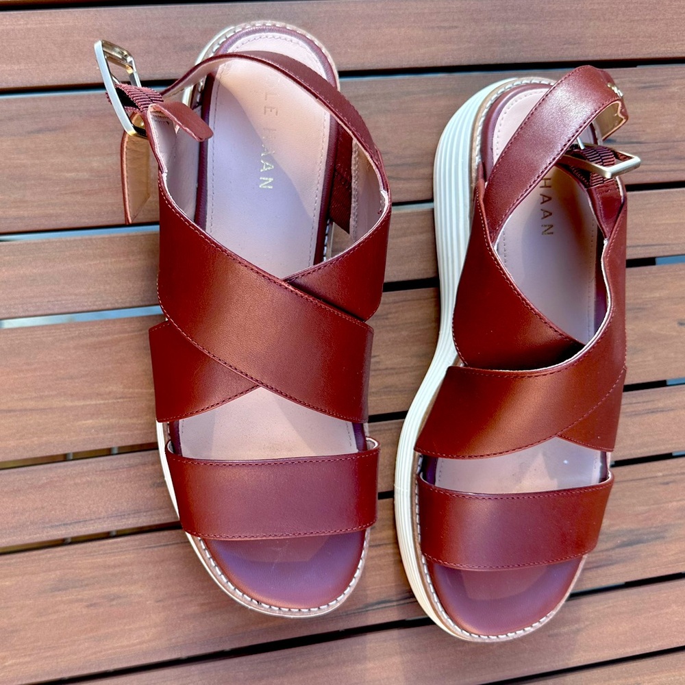 Cole Haan Women's Brown Leather Cross-Strap Sandals